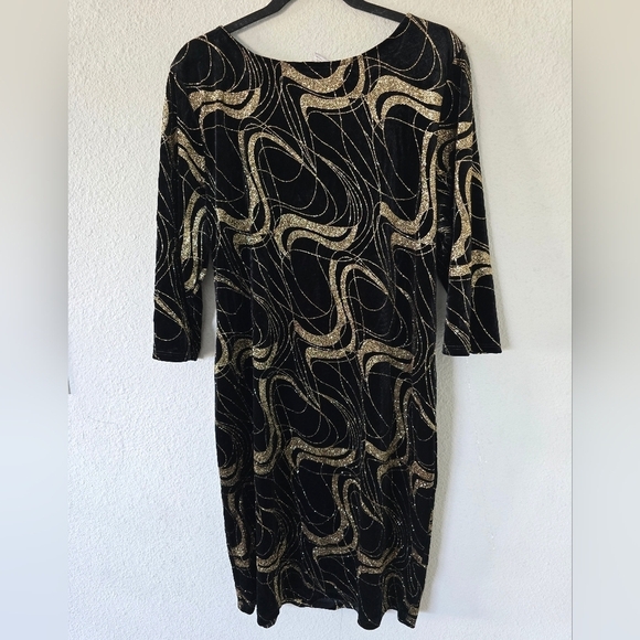 Vintage Dress 3X Women Gold Black Y2K Burnout Velvet Sheath Fairygrunge - Picture 10 of 13